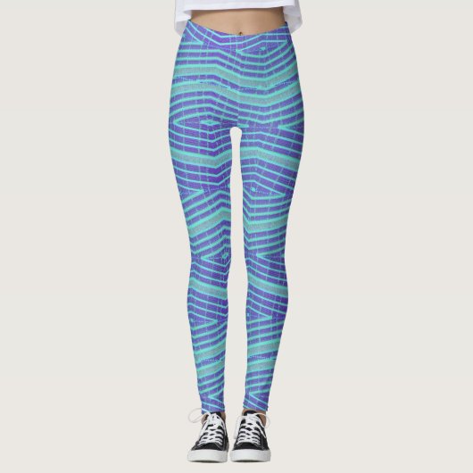 Blue Diamonds Handgemaakte Yogabroek Stretch Leggi Leggings (Voorkant)