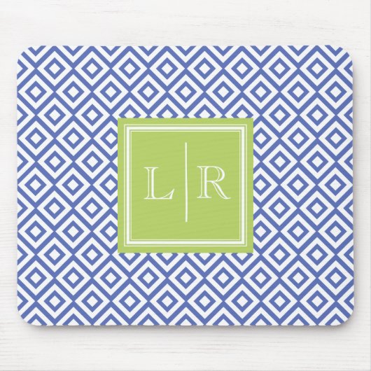 Blue Diamonds Patroon en Monogram Muismat (Voorkant)