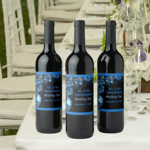 Blue Diamonds Wedding Mr Mrs Black Wine Label Wijn Etiket
