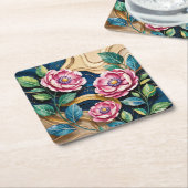 Blue Digital Art Pink Peonies Onderzetter Set (Schuin)