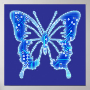 Blue Digital Butterfly, achtergrond aanpassen Poster