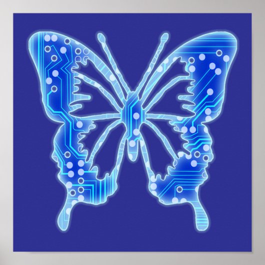 Blue Digital Butterfly, achtergrond aanpassen Poster (Voorkant)