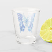 Blue Digital Butterfly, achtergrond aanpassen Shot Glas (Achterkant)