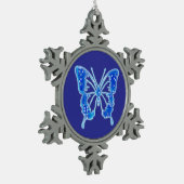 Blue Digital Butterfly, achtergrond aanpassen Tin Sneeuwvlok Ornament (Links)