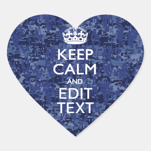 Blue Digital Camo KEEP CALM Jouw tekst Hart Sticker (Voorkant)