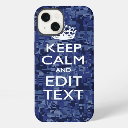 Blue Digital Camo KEEP CALM Jouw tekst iPhone Hoesje (Achterkant)
