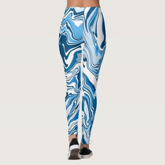 Blue Digital Fluid Art Marmer Leggings (Achterkant)