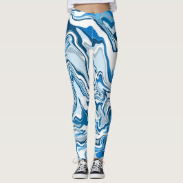 Blue Digital Fluid Art Marmer Leggings