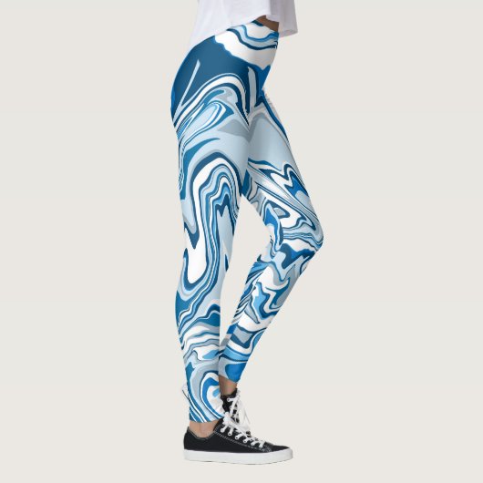 Blue Digital Fluid Art Marmer Leggings (Rechts)