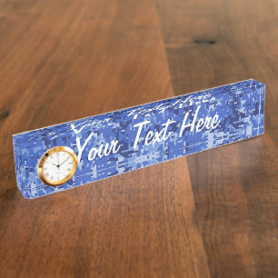 Blue Digital Pixels Camouflage Textuur Naambordje