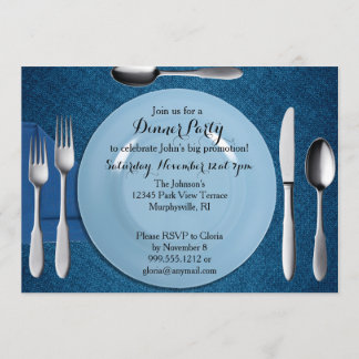 Blue Dinner Party-uitnodiging Kaart