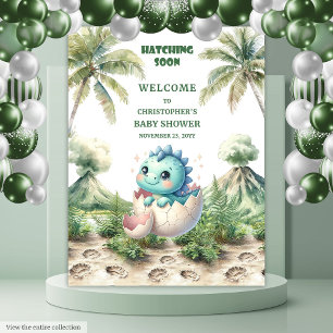 Blue Dino Baby shower Hatching Soon Achtergrond Wandkleed