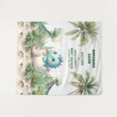 Blue Dino Baby shower Hatching Soon Achtergrond Wandkleed (Voorkant (horizontaal))