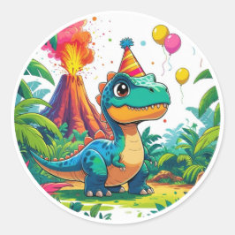 Blue Dino Birthday Sticker