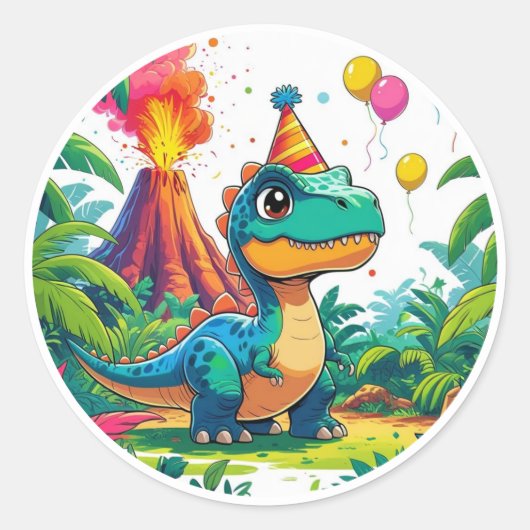 Blue Dino Birthday Sticker (Voorkant)