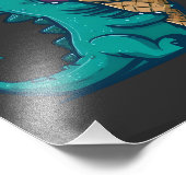 Blue Dino Loves Ice Cream - Grappige Cartoon Art Foto Afdruk (Hoek)