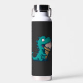 Blue Dino Loves Ice Cream - Grappige Cartoon Art Waterfles (Voorkant)