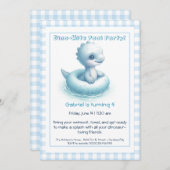 Blue Dino-Mite Verjaardag Pool Party Uitnodiging (Voorkant / Achterkant)