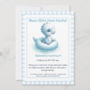 Blue Dino-Mite Verjaardag Pool Party Uitnodiging