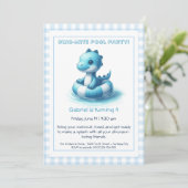 Blue Dino-Mite Verjaardag Pool Party Uitnodiging (Staand voorkant)