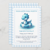 Blue Dino-Mite Verjaardag Pool Party Uitnodiging (Voorkant / Achterkant)