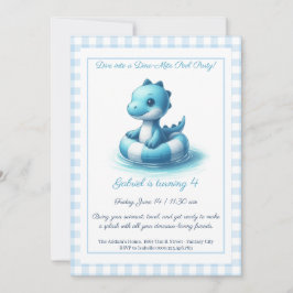 Blue Dino Pool Party – Uitnodiging voor verjaardag