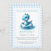 Blue Dino Pool Party – Uitnodiging voor verjaardag (Voorkant / Achterkant)