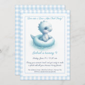 Blue Dino Pool Party – Uitnodiging voor verjaardag (Voorkant / Achterkant)