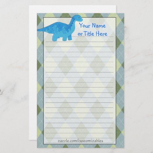 Blue Dino Stationery Briefpapier (Voorkant / Achterkant)