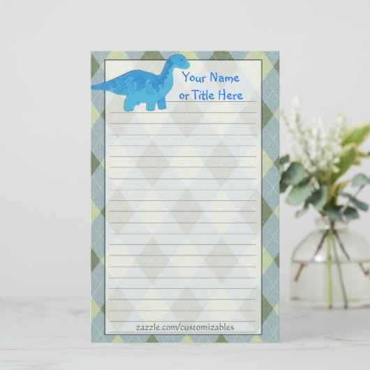 Blue Dino Stationery Briefpapier (Staand voorkant)