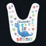 Blue Dinosaur 1st Birthday Baby Slabbetje<br><div class="desc">Een speciale babybib van de eerste verjaardag! Dit fel leuke 1 jaar verjaardagsontwerp is voorzien van een blauwe dinosaurus, enkele sterren en kleurrijke tekst. Een schattig ontwerp voor iemand die een jaar oud zal zijn! Voeg de naam van het eerste verjaardagskind toe aan de voorzijde van de bib om het...</div>