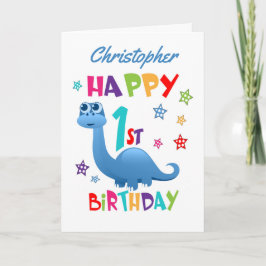 Blue Dinosaur 1st Birthday Kaart