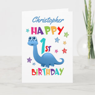 Blue Dinosaur 1st Birthday Kaart