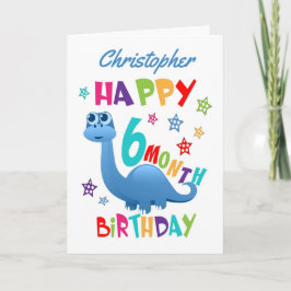 Blue Dinosaur 6 Maand Birthday Kaart