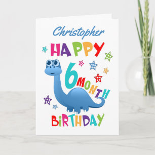 Blue Dinosaur 6 Maand Birthday Kaart