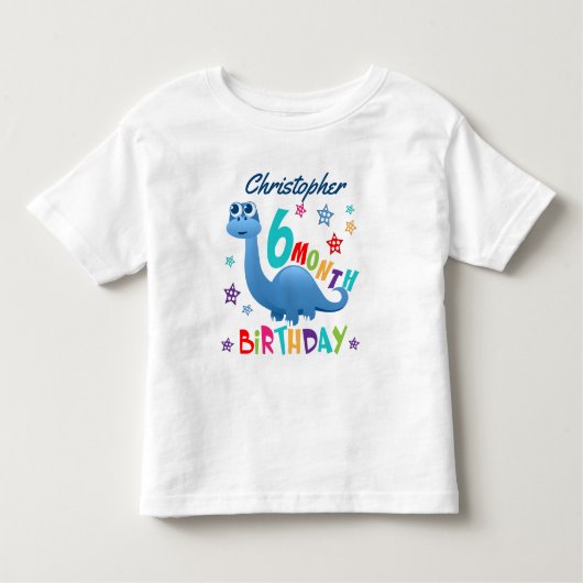 Blue Dinosaur 6 Maand Birthday Kinder Shirts (Voorkant)