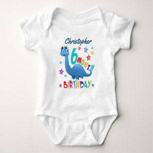 Blue Dinosaur 6 Maand Birthday Romper