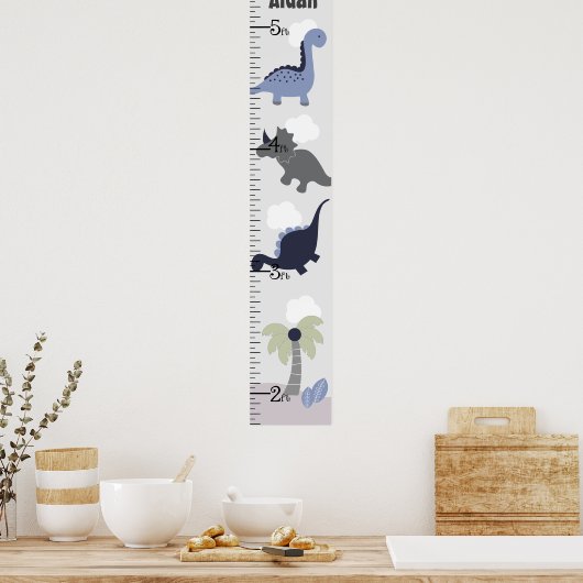 Blue Dinosaur Adventure Growth Chart Keep at 8x44! Poster (Keuken)