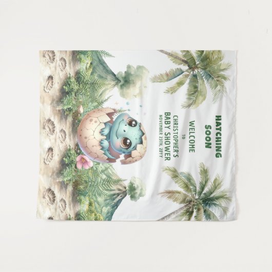 Blue Dinosaur Baby shower Banner komt binnenkort u Wandkleed (Voorkant (horizontaal))