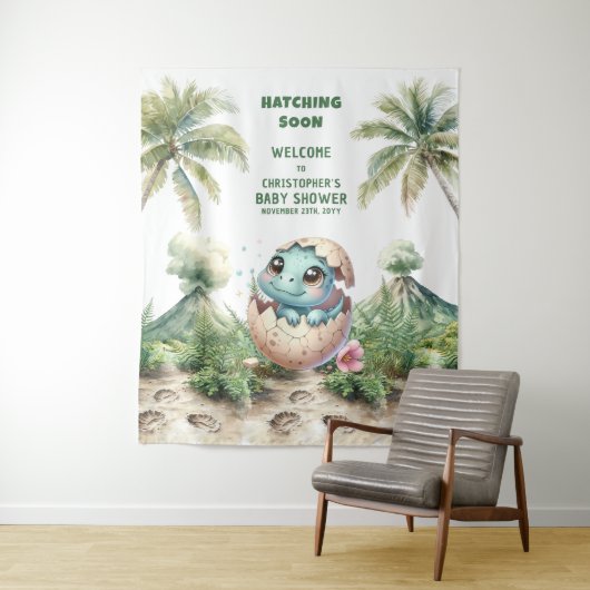 Blue Dinosaur Baby shower Banner komt binnenkort u Wandkleed (In situ)