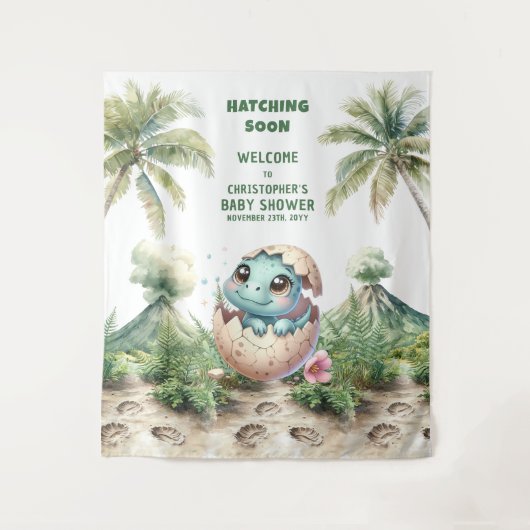 Blue Dinosaur Baby shower Banner komt binnenkort u Wandkleed (Voorkant)