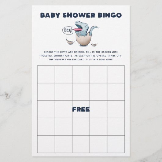 Blue Dinosaur Baby shower Bingo Game (Voorkant)