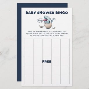 Blue Dinosaur Baby shower Bingo Game