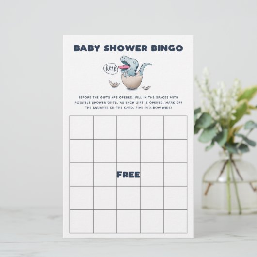 Blue Dinosaur Baby shower Bingo Game (Staand voorkant)