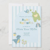 Blue Dinosaur Baby shower Invitation Feestdagenkaart (Voorkant)