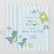 Blue Dinosaur Baby shower Invitation