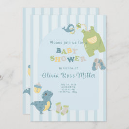 Blue Dinosaur Baby shower Invitation Feestdagenkaart