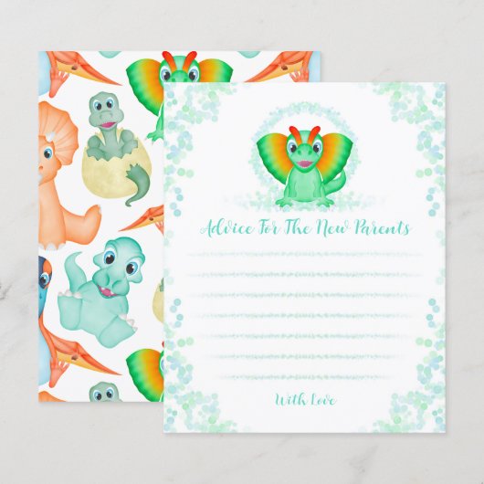 Blue Dinosaur Baby shower Parents Advice Kaart (Voorkant / Achterkant)