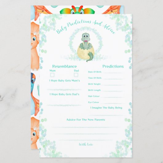 Blue Dinosaur Baby shower Predictions and Advice (Voorkant / Achterkant)