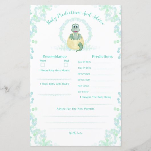 Blue Dinosaur Baby shower Predictions and Advice (Voorkant)